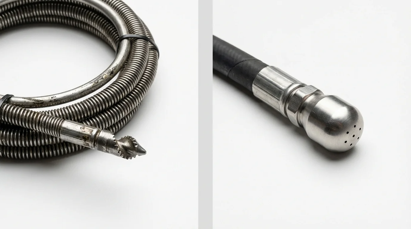 Drain snake cable and hydro jetting nozzle used for drain cleaning in Jamul, CA