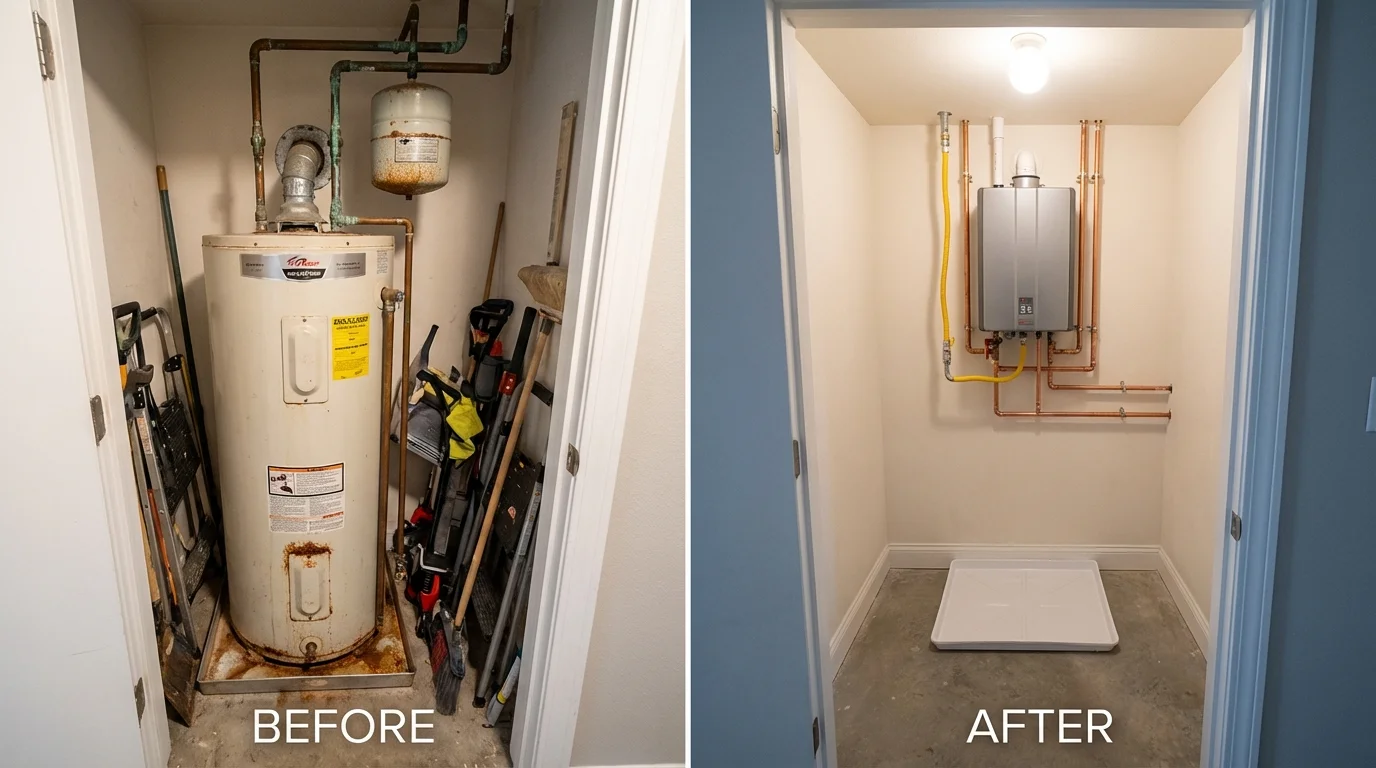 Tank water heater versus wall-mounted tankless unit comparison for Jamul, CA homeowners