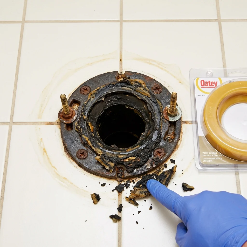 Failed wax ring showing water seepage at the base of a toilet in a Jamul, CA home